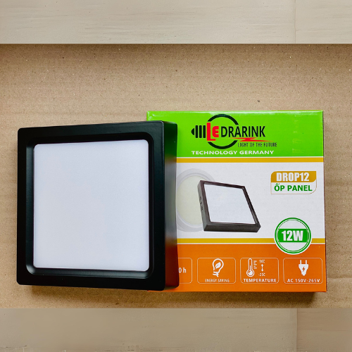 Ốp Nổi Vuông 12W Viền Đen 1 Chế Độ Màu (Trắng/Vàng)