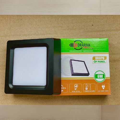 Ốp Nổi Vuông 6W Viền Đen 3 Chế Độ Màu