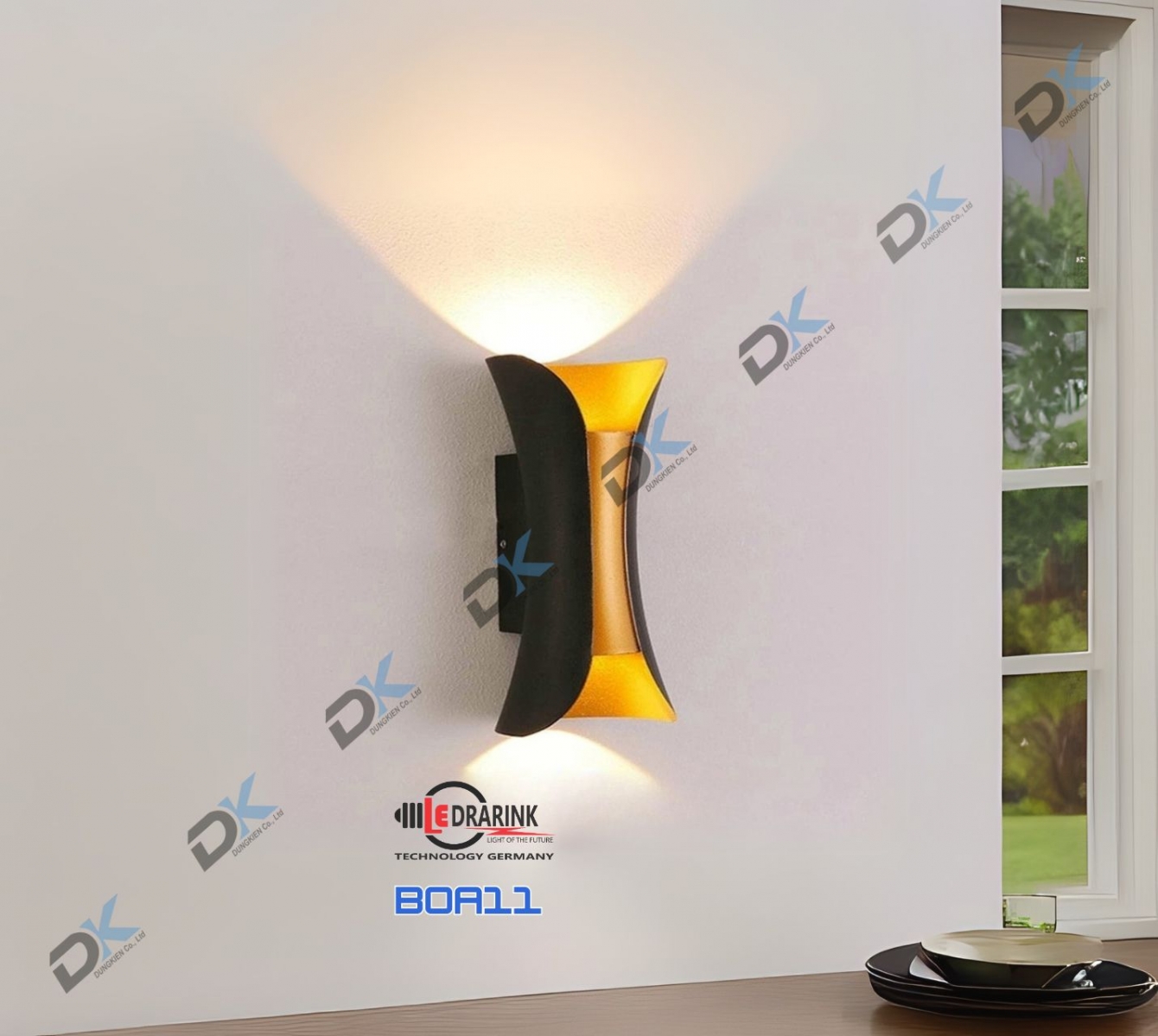       Đèn hắt tia BOA11 nhựa (2 tia) vỏ đen vàng Drarink