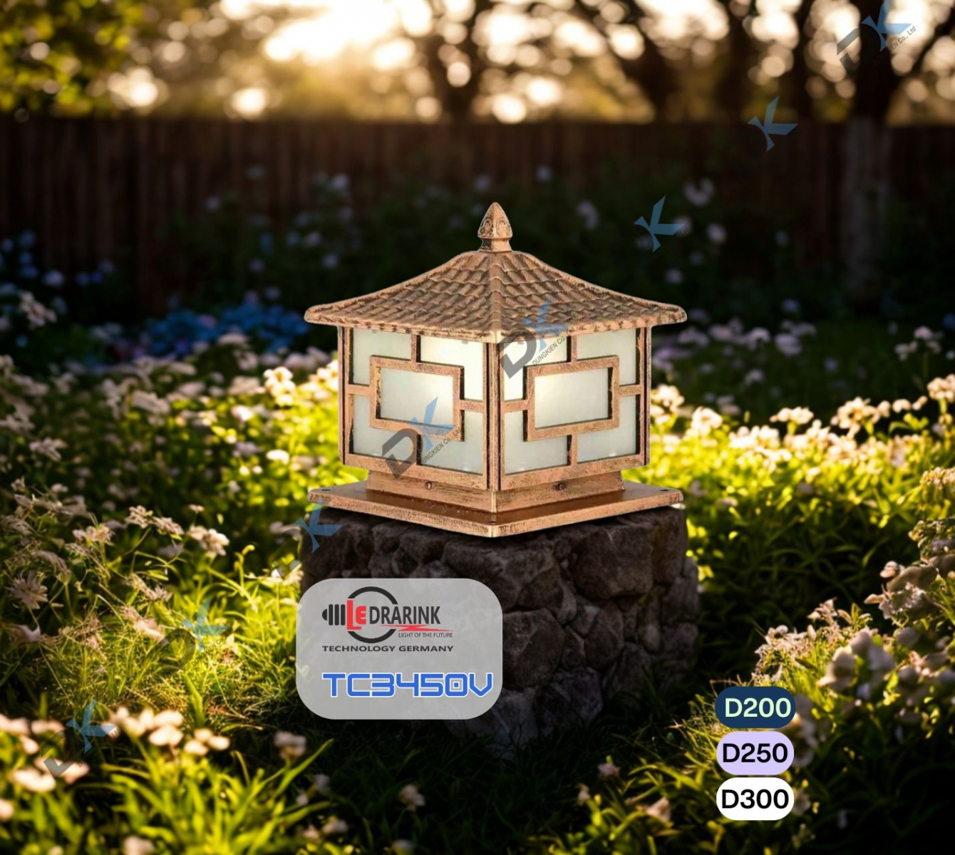       Đèn trụ cổng 3450 phi 300 vàng Drarink