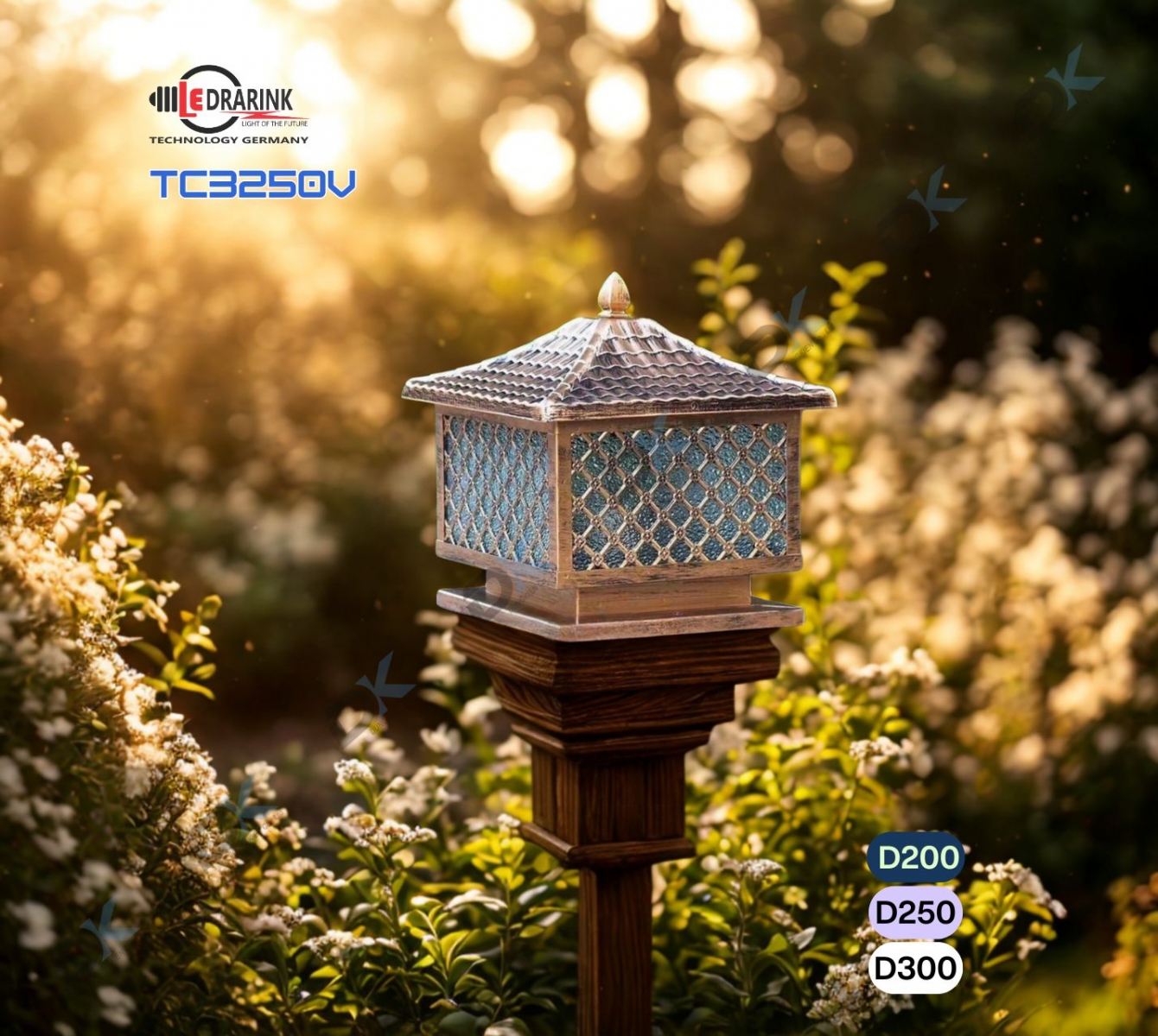       Đèn trụ cổng 3250V phi 300 vàng Drarink