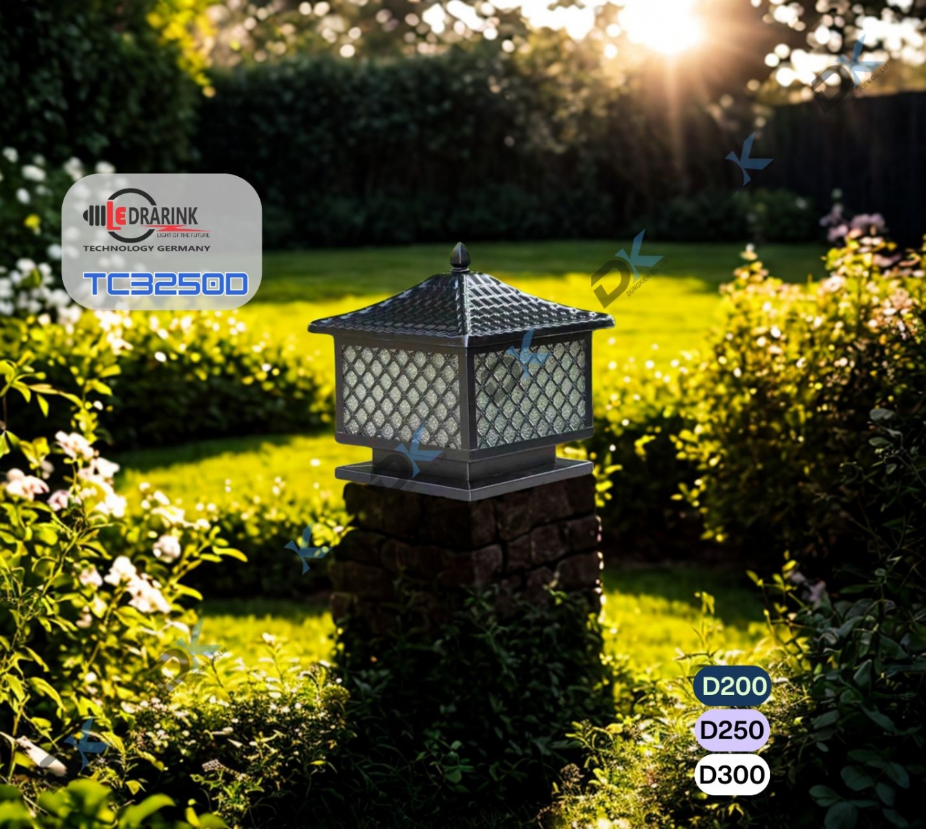       Đèn trụ cổng 3250D phi 300 đen Drarink